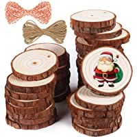 5ARTH Rebanadas de madera natural - 37 piezas 5-6cm Kit de madera sin terminar para manualidades perforado con agujeros…
